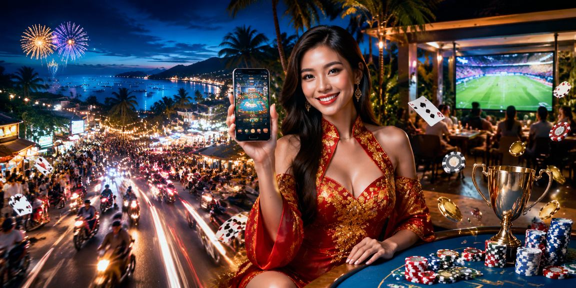 Bàn bài neon tại Phú Quốc — không khí casino thực thụ về đêm